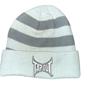 TapouT Hat Winter Beanie Grey MAA Fighting Spell Out Logo Stripes